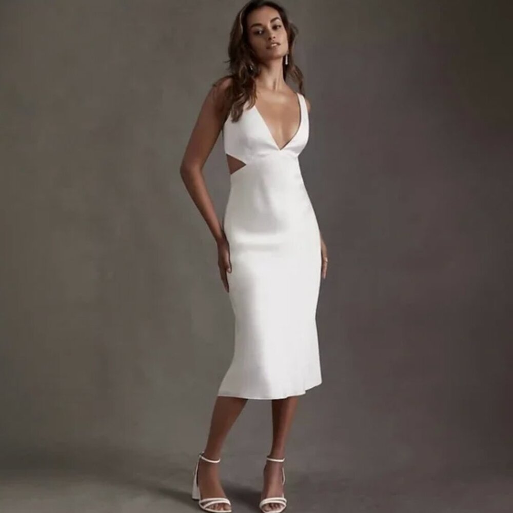 Sachin & Babi Sierra V-Neck Cutout Satin Midi Dress Size 14